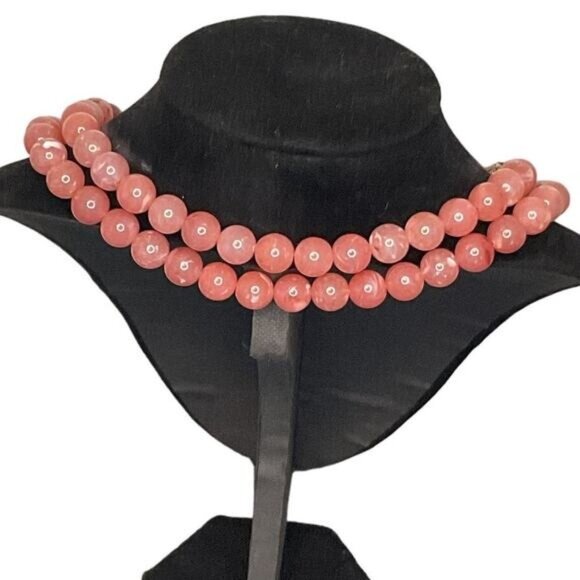 Vintage Pink Beaded Necklace With Silver Accents - Picture 4 of 4